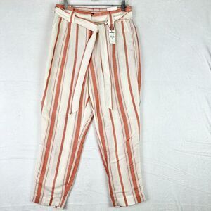 Express Linen Blend High Rise Ankle Pants Size 8 Short NWT Stripe Tie Waist